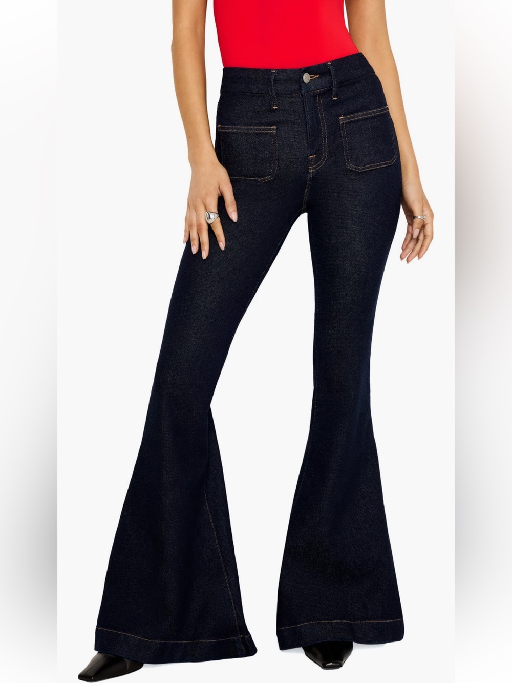 Good American Dark Indigo Flare Wide-Leg Jeans